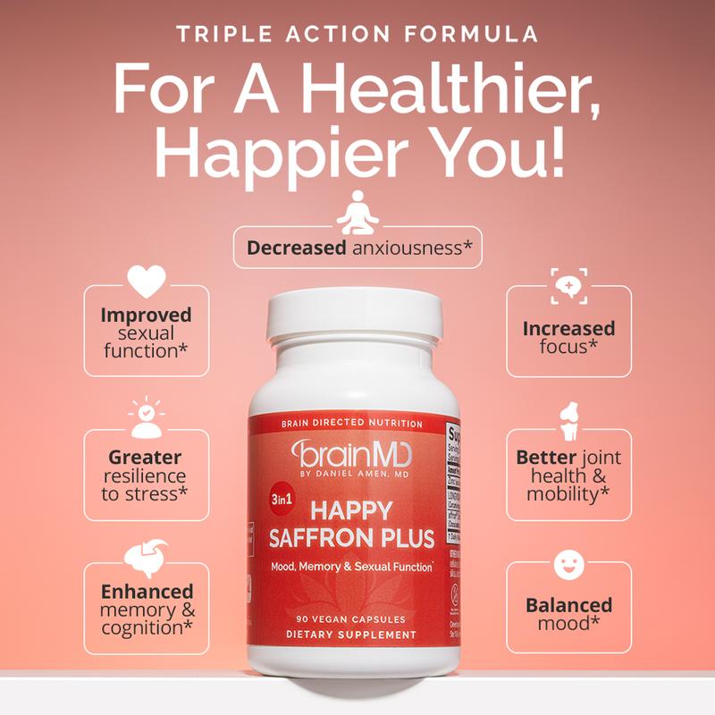 Happy Saffron Plus | #1 formula for a healthier, happier you - Free from gluten, dairy, and eggs